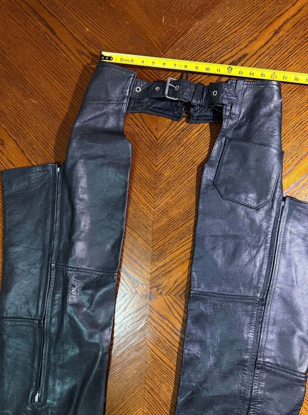 Protech Leather Apparel Motorcycle Chaps, XL, Black Leather Biker Gear
